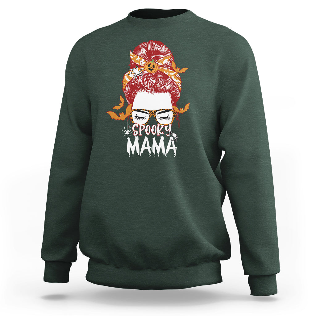 Halloween Sweatshirt Spooky Mama Halloween Ghost Witchy Spooky Mom Messy Bun T-Shirt for Mom Women, Shirt for Halloween lovers, Spooky Season - Wonder Print Shop
