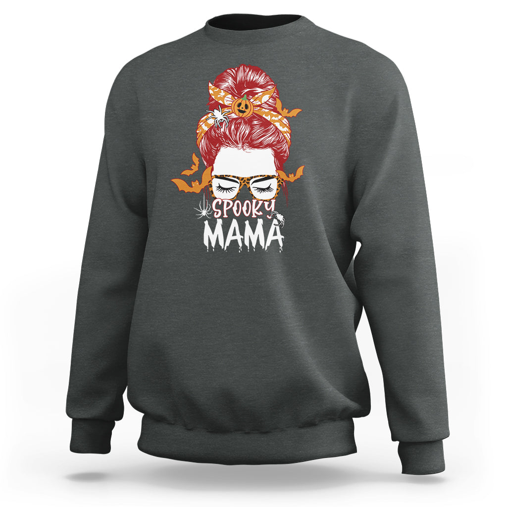 Halloween Sweatshirt Spooky Mama Halloween Ghost Witchy Spooky Mom Messy Bun T-Shirt for Mom Women, Shirt for Halloween lovers, Spooky Season - Wonder Print Shop
