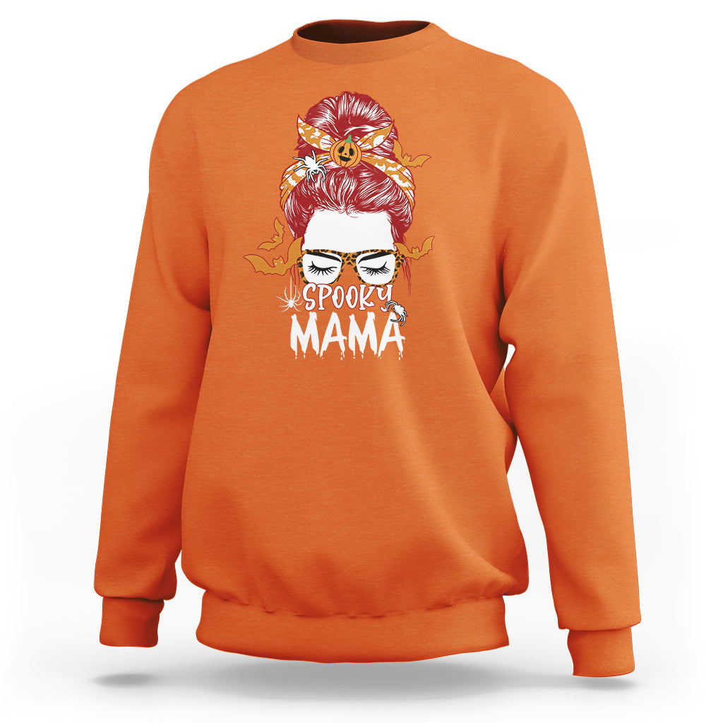 Halloween Sweatshirt Spooky Mama Halloween Ghost Witchy Spooky Mom Messy Bun T-Shirt for Mom Women, Shirt for Halloween lovers, Spooky Season - Wonder Print Shop