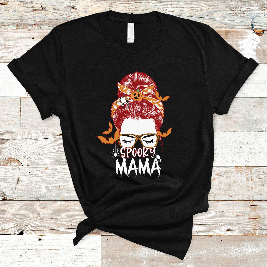 Halloween T Shirt Spooky Mama Halloween Ghost Witchy Spooky Mom Messy Bun T-Shirt for Mom Women, Shirt for Halloween lovers, Spooky Season - Wonder Print Shop