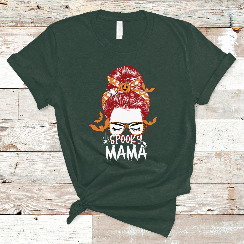 Halloween T Shirt Spooky Mama Halloween Ghost Witchy Spooky Mom Messy Bun T-Shirt for Mom Women, Shirt for Halloween lovers, Spooky Season - Wonder Print Shop