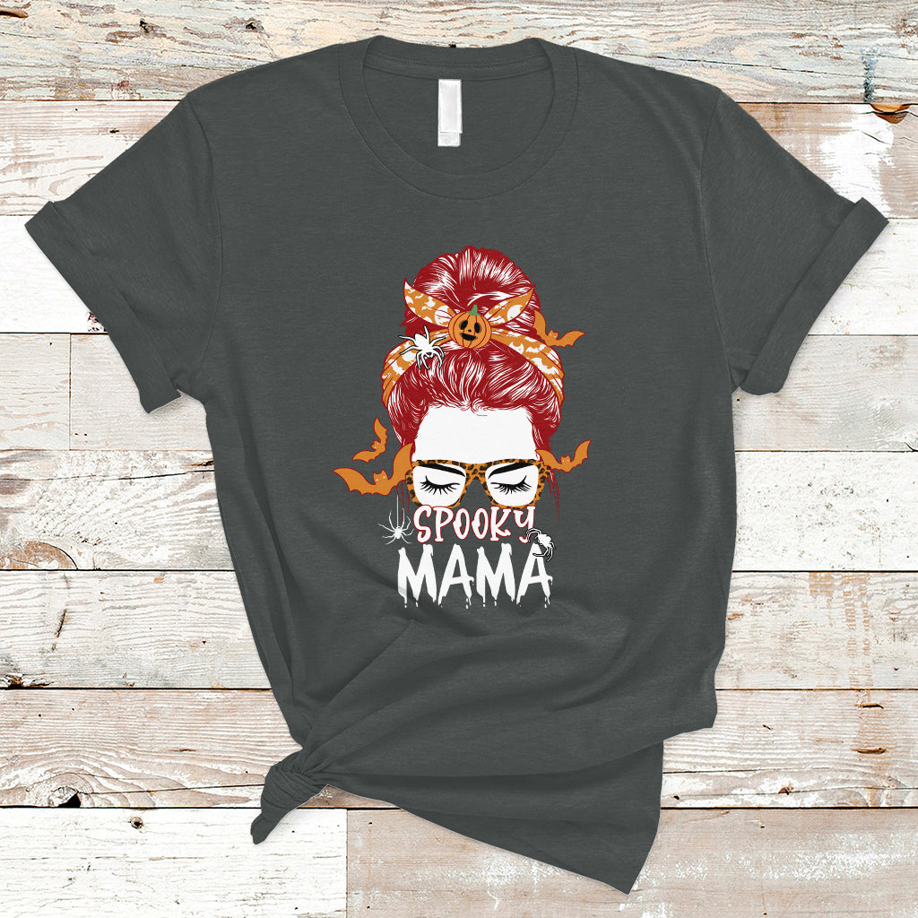 Halloween T Shirt Spooky Mama Halloween Ghost Witchy Spooky Mom Messy Bun T-Shirt for Mom Women, Shirt for Halloween lovers, Spooky Season - Wonder Print Shop
