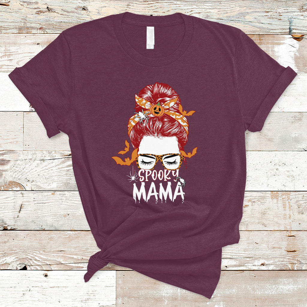 Halloween T Shirt Spooky Mama Halloween Ghost Witchy Spooky Mom Messy Bun T-Shirt for Mom Women, Shirt for Halloween lovers, Spooky Season - Wonder Print Shop