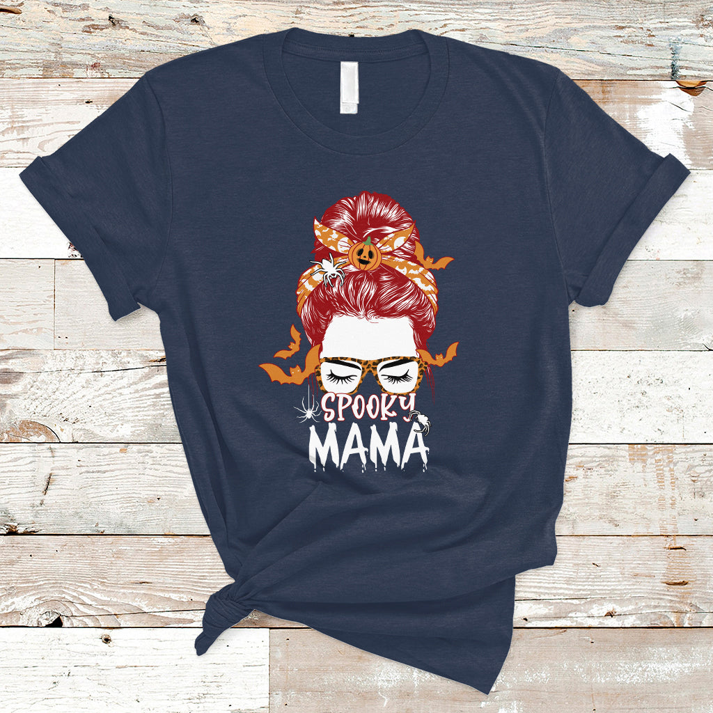 Halloween T Shirt Spooky Mama Halloween Ghost Witchy Spooky Mom Messy Bun T-Shirt for Mom Women, Shirt for Halloween lovers, Spooky Season - Wonder Print Shop