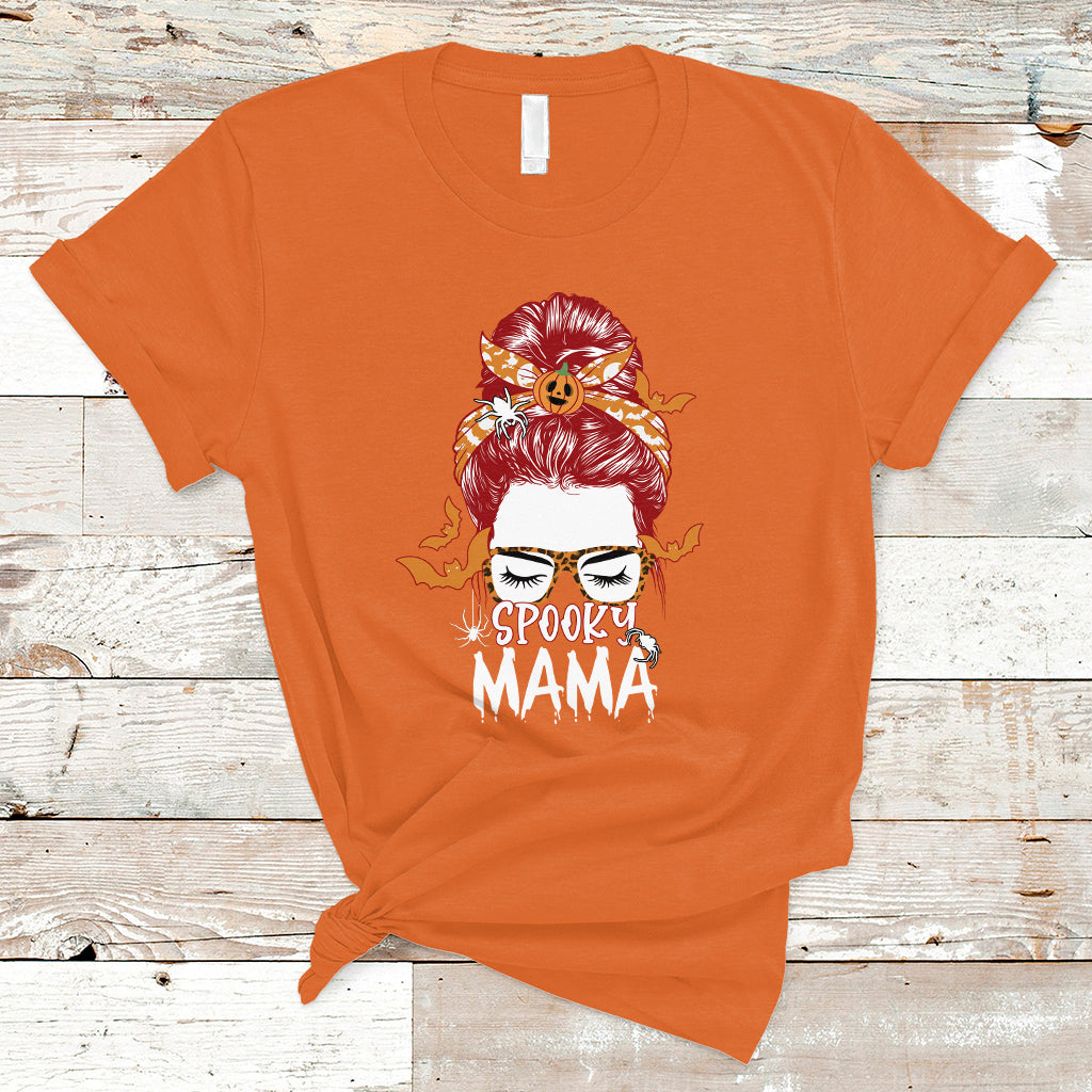 Halloween T Shirt Spooky Mama Halloween Ghost Witchy Spooky Mom Messy Bun T-Shirt for Mom Women, Shirt for Halloween lovers, Spooky Season - Wonder Print Shop