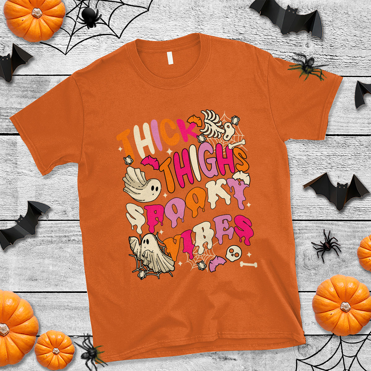 Halloween T Shirt Thick Thighs Spooky Vibe Retro Groovy Witchy Halloween Costume T-Shirt for Halloween lovers, Spooky Season - Wonder Print Shop