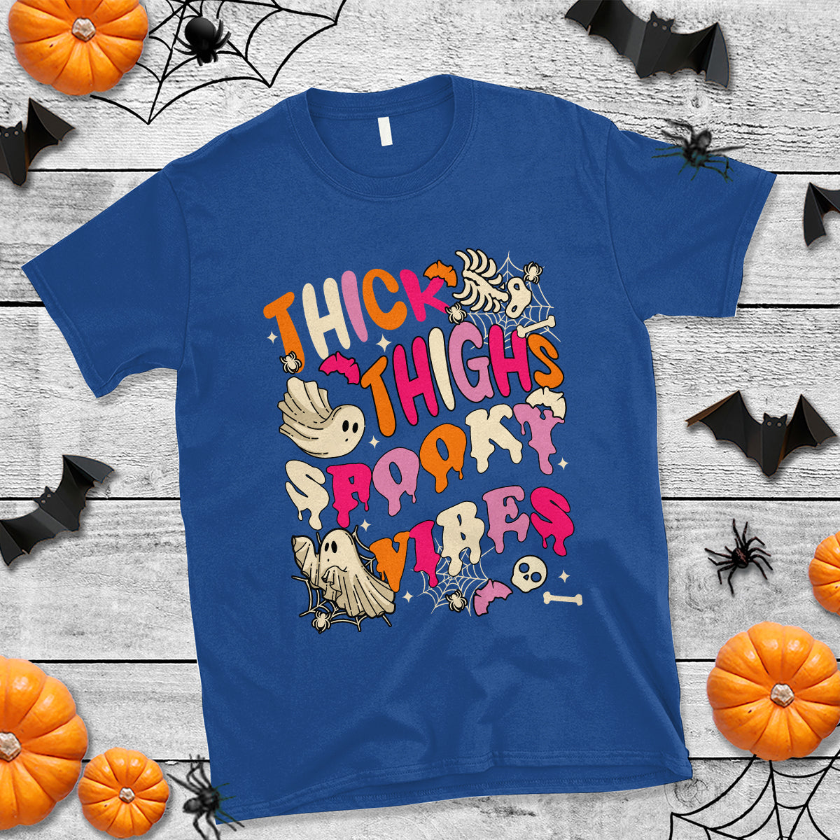 Halloween T Shirt Thick Thighs Spooky Vibe Retro Groovy Witchy Halloween Costume T-Shirt for Halloween lovers, Spooky Season - Wonder Print Shop