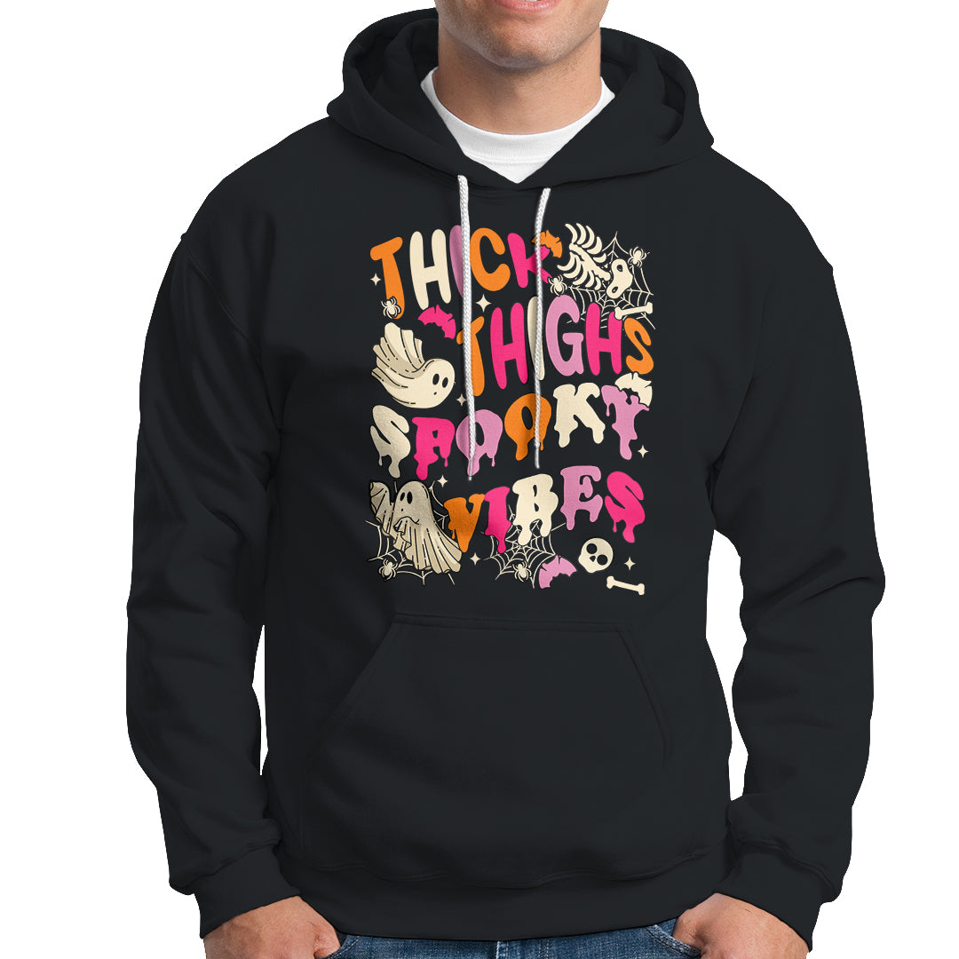 Halloween Hoodie Thick Thighs Spooky Vibe Retro Groovy Witchy Halloween Costume T-Shirt for Halloween lovers, Spooky Season - Wonder Print Shop