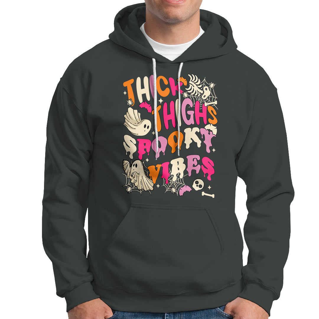 Halloween Hoodie Thick Thighs Spooky Vibe Retro Groovy Witchy Halloween Costume T-Shirt for Halloween lovers, Spooky Season - Wonder Print Shop