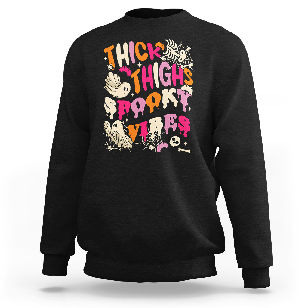 Halloween Sweatshirt Thick Thighs Spooky Vibe Retro Groovy Witchy Halloween Costume T-Shirt for Halloween lovers, Spooky Season - Wonder Print Shop