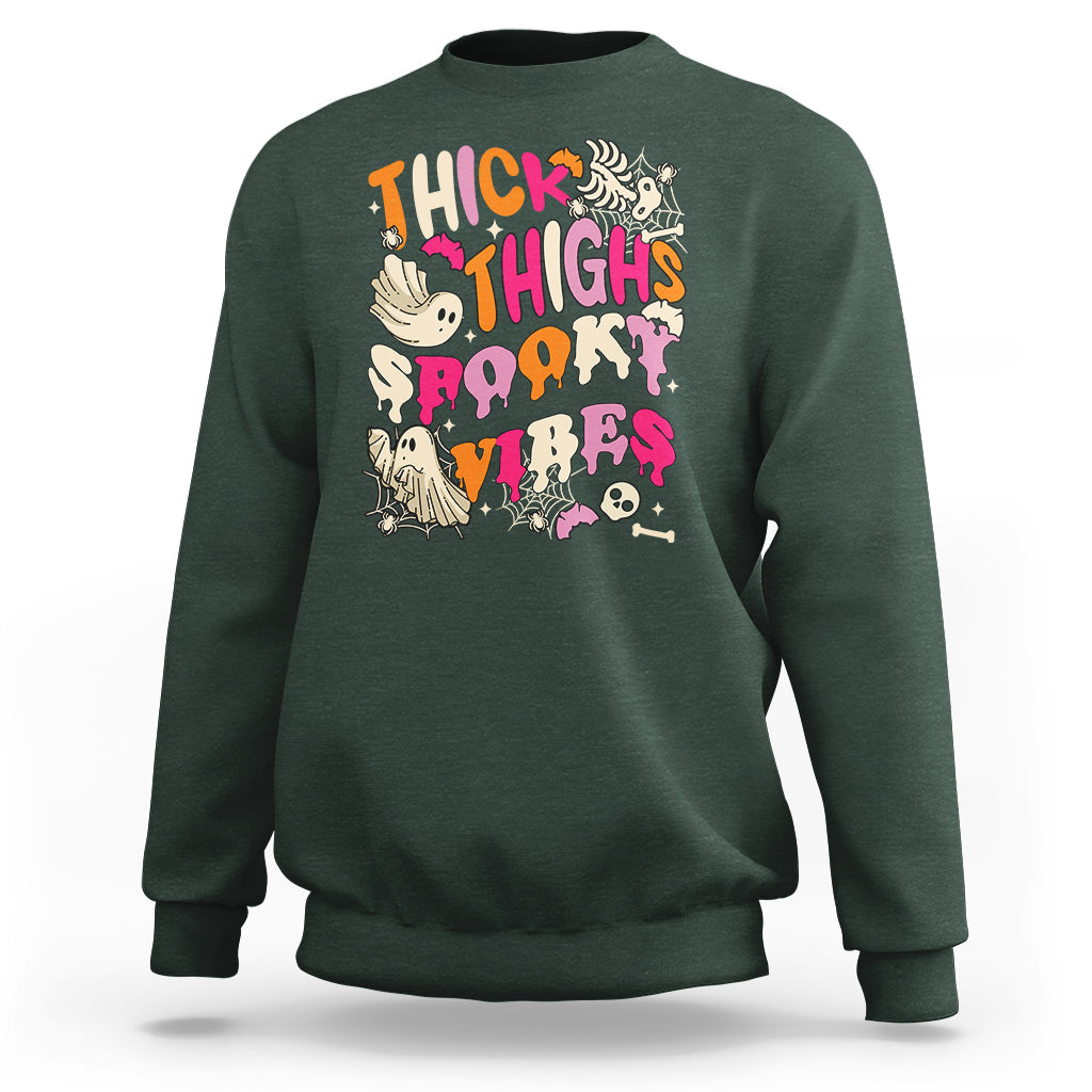 Halloween Sweatshirt Thick Thighs Spooky Vibe Retro Groovy Witchy Halloween Costume T-Shirt for Halloween lovers, Spooky Season - Wonder Print Shop