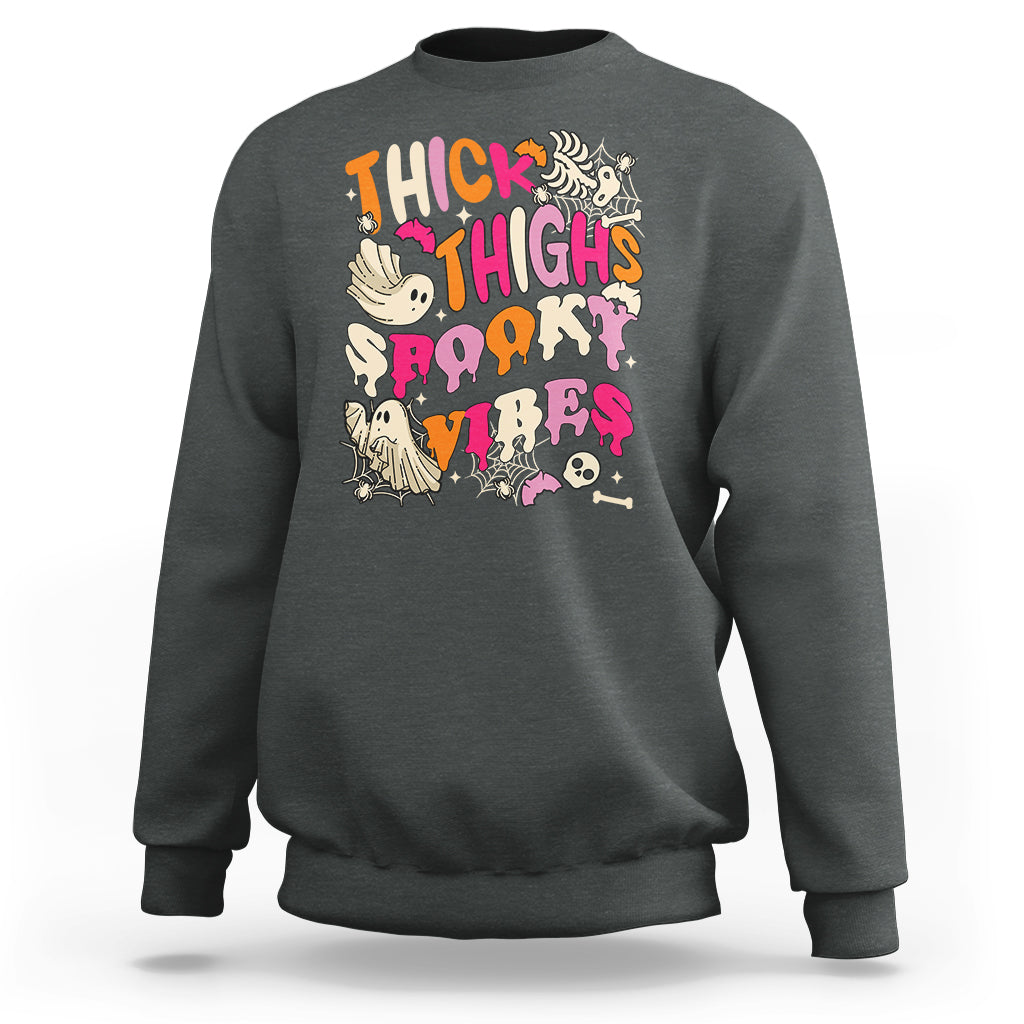 Halloween Sweatshirt Thick Thighs Spooky Vibe Retro Groovy Witchy Halloween Costume T-Shirt for Halloween lovers, Spooky Season - Wonder Print Shop