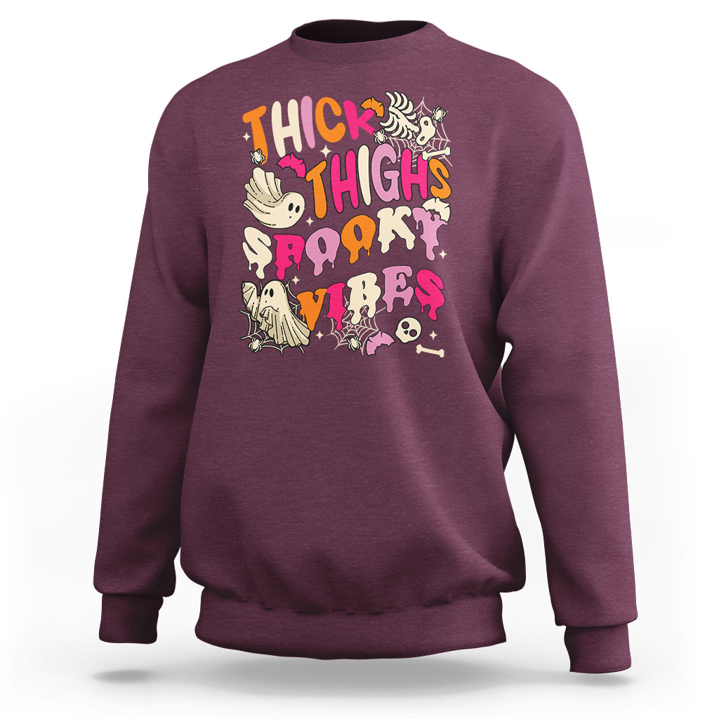 Halloween Sweatshirt Thick Thighs Spooky Vibe Retro Groovy Witchy Halloween Costume T-Shirt for Halloween lovers, Spooky Season - Wonder Print Shop