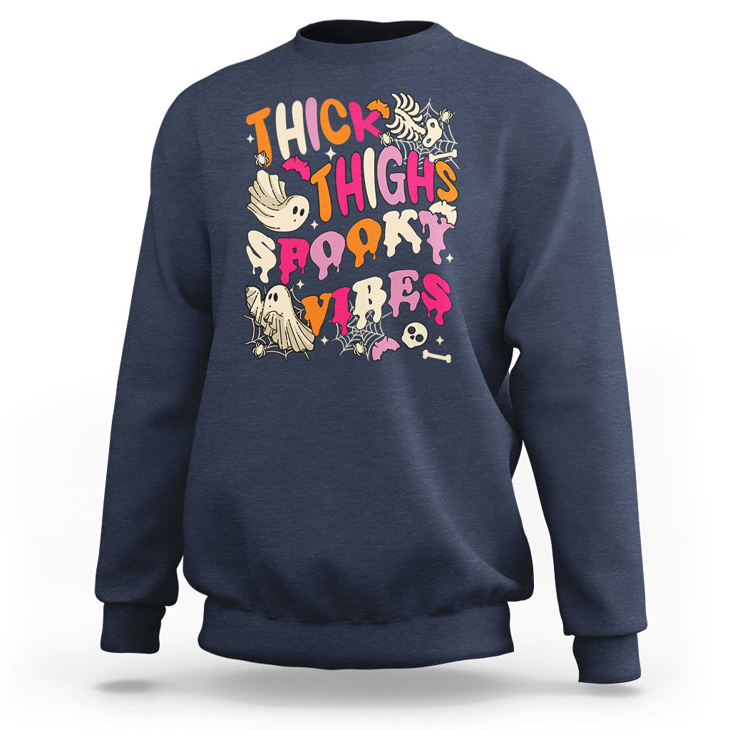 Halloween Sweatshirt Thick Thighs Spooky Vibe Retro Groovy Witchy Halloween Costume T-Shirt for Halloween lovers, Spooky Season - Wonder Print Shop
