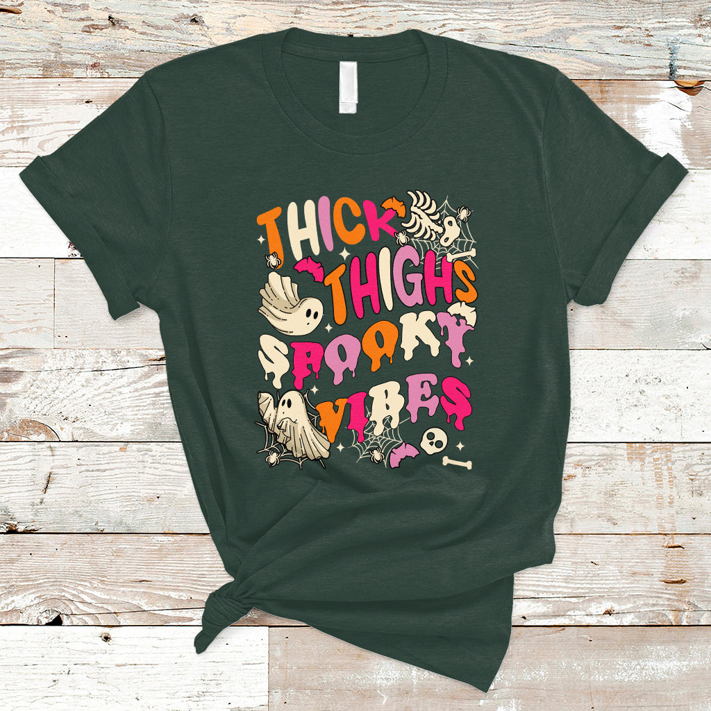 Halloween T Shirt Thick Thighs Spooky Vibe Retro Groovy Witchy Halloween Costume T-Shirt for Halloween lovers, Spooky Season - Wonder Print Shop