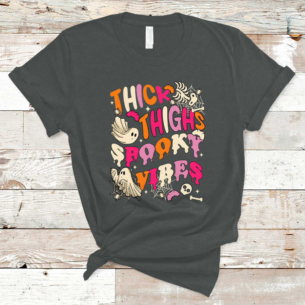 Halloween T Shirt Thick Thighs Spooky Vibe Retro Groovy Witchy Halloween Costume T-Shirt for Halloween lovers, Spooky Season - Wonder Print Shop