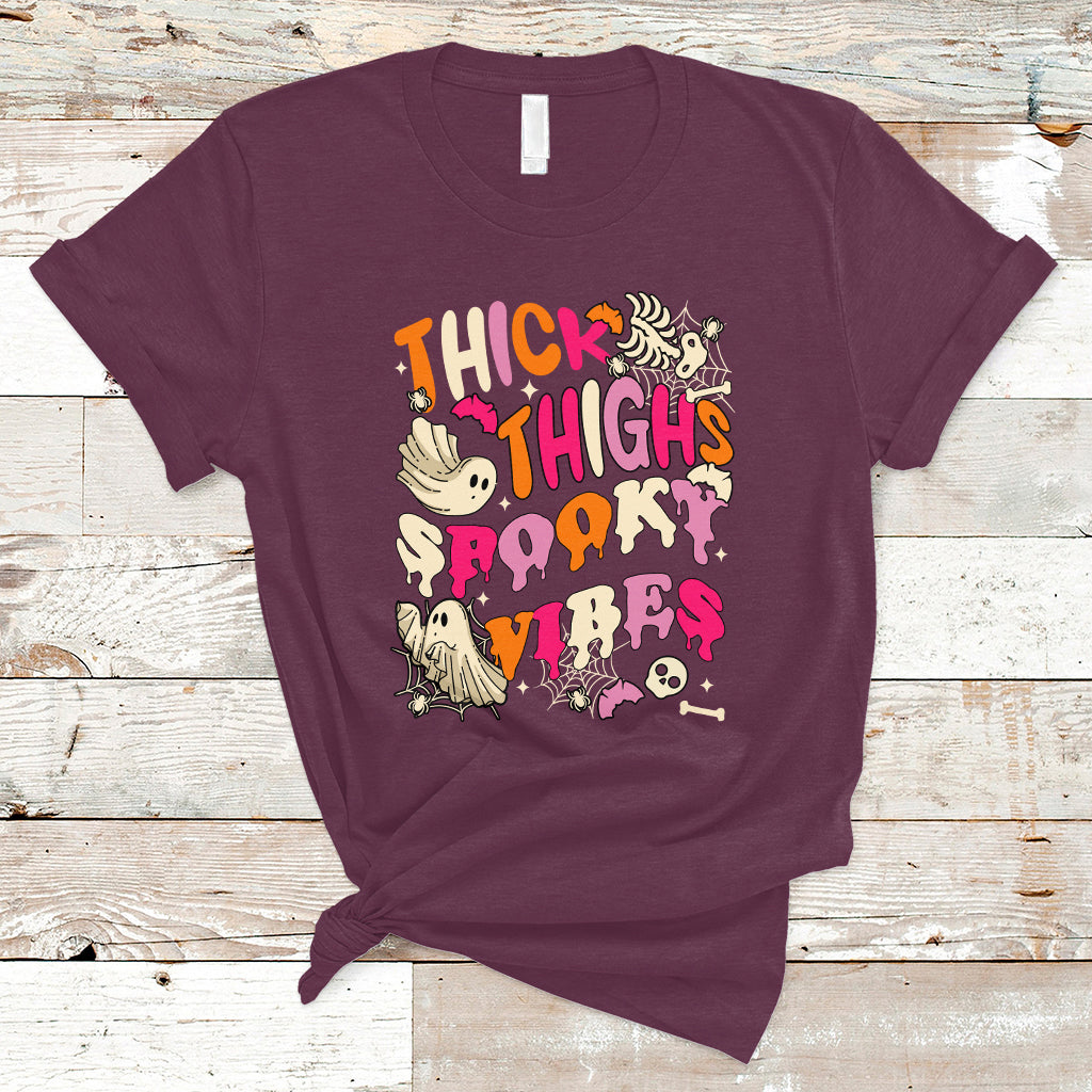 Halloween T Shirt Thick Thighs Spooky Vibe Retro Groovy Witchy Halloween Costume T-Shirt for Halloween lovers, Spooky Season - Wonder Print Shop