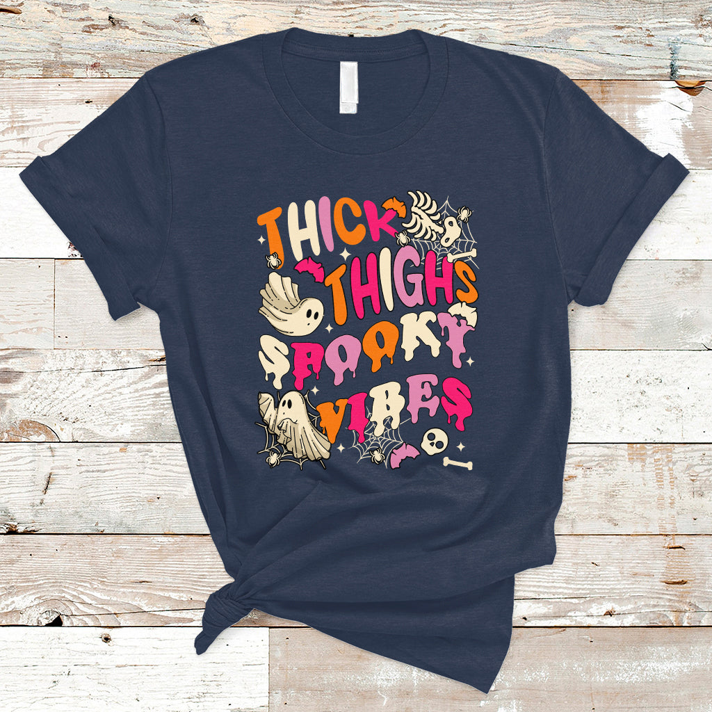Halloween T Shirt Thick Thighs Spooky Vibe Retro Groovy Witchy Halloween Costume T-Shirt for Halloween lovers, Spooky Season - Wonder Print Shop