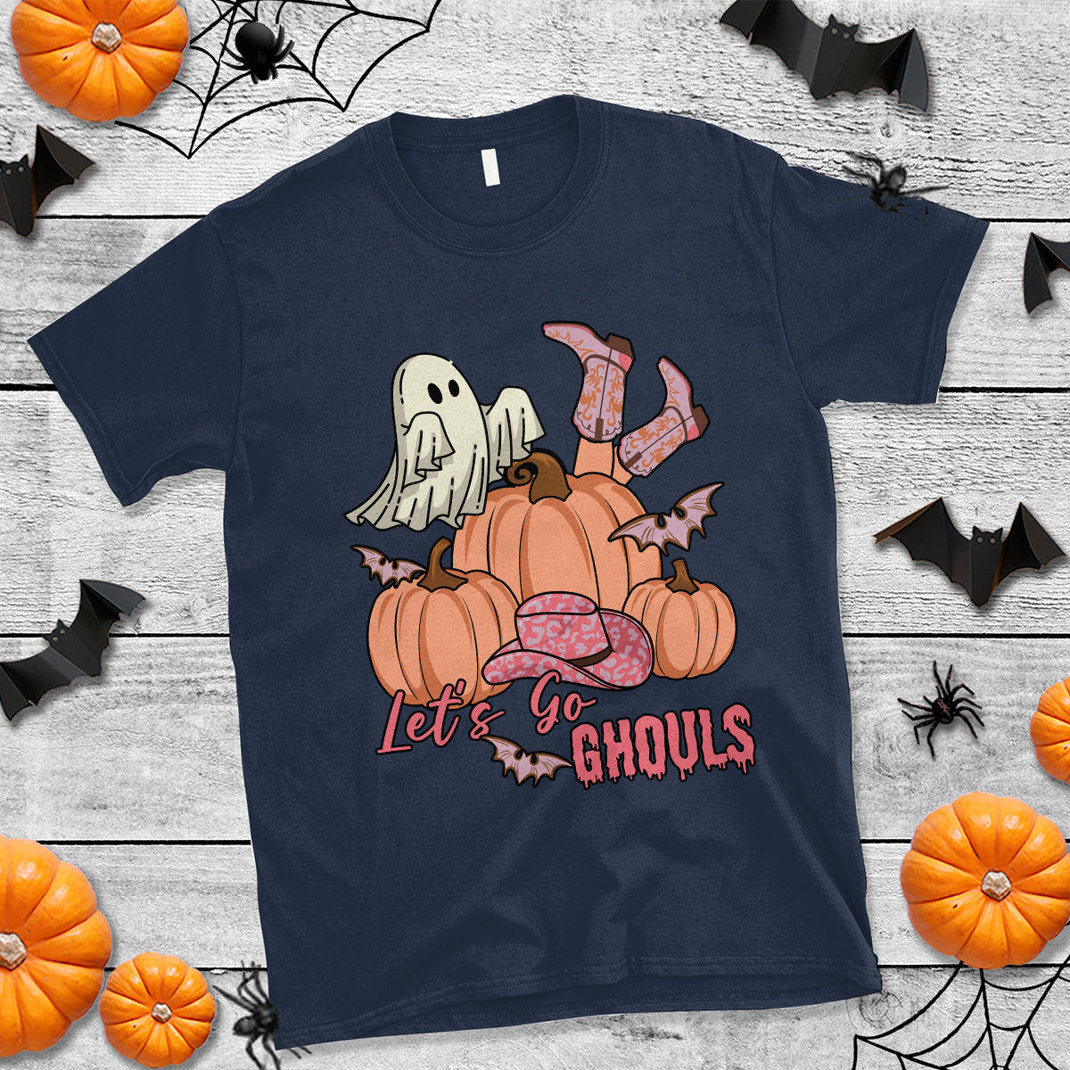Halloween T Shirt Let's Go Ghouls Halloween Costume Retro Rodeo Halloween Cowgirl T-Shirt for Halloween lovers, Spooky Season - Wonder Print Shop
