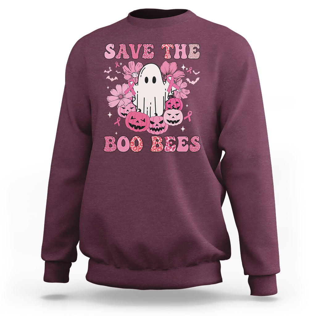 Halloween Sweatshirt Breast Cancer Awareness Save Your Boo Bees Spooky Boos Ghost Halloween T-Shirt for Halloween lovers, Spooky Season - Wonder Print Shop