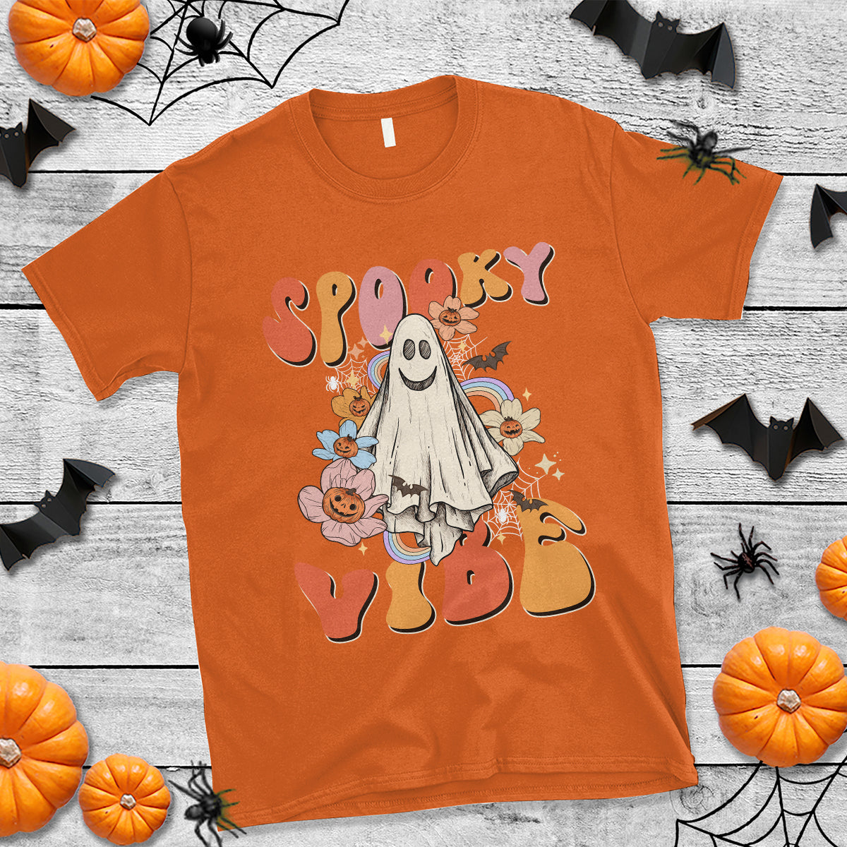 Halloween T Shirt Spooky Vibe Retro Groovy Spooky Boo Ghost Halloween Costume T-Shirt for Halloween lovers, Spooky Season Shirt, Ghosts - Wonder Print Shop