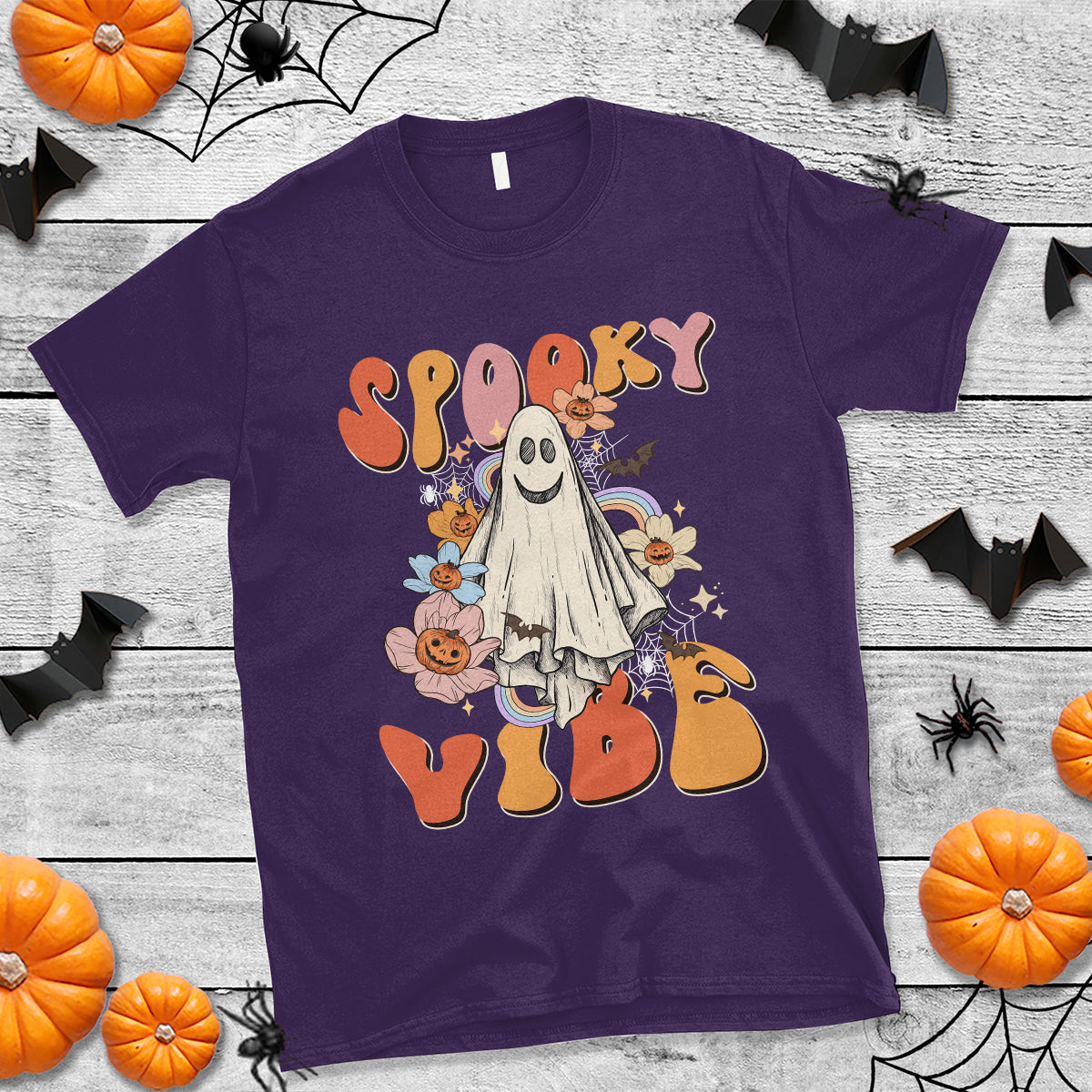 Halloween T Shirt Spooky Vibe Retro Groovy Spooky Boo Ghost Halloween Costume T-Shirt for Halloween lovers, Spooky Season Shirt, Ghosts - Wonder Print Shop