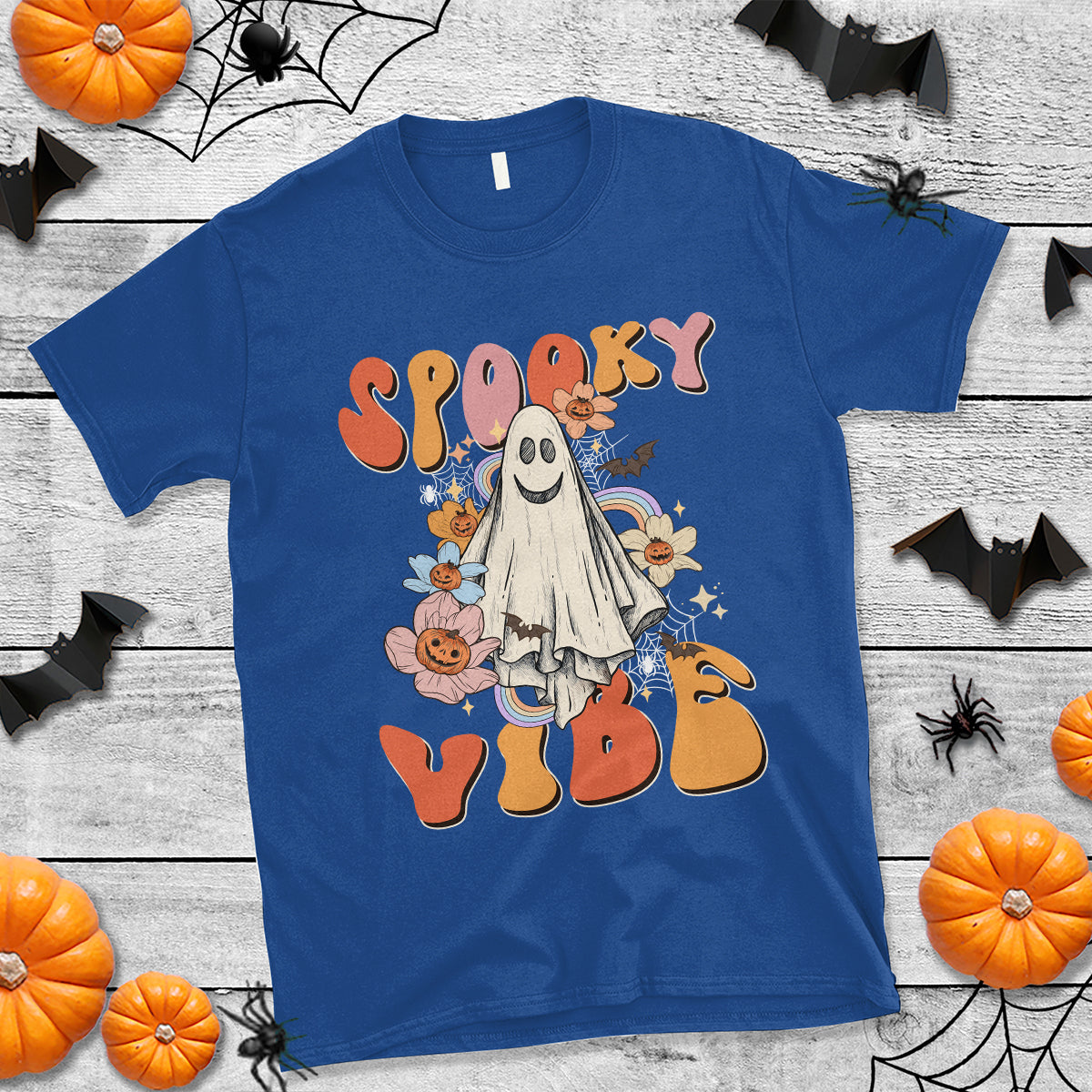 Halloween T Shirt Spooky Vibe Retro Groovy Spooky Boo Ghost Halloween Costume T-Shirt for Halloween lovers, Spooky Season Shirt, Ghosts - Wonder Print Shop