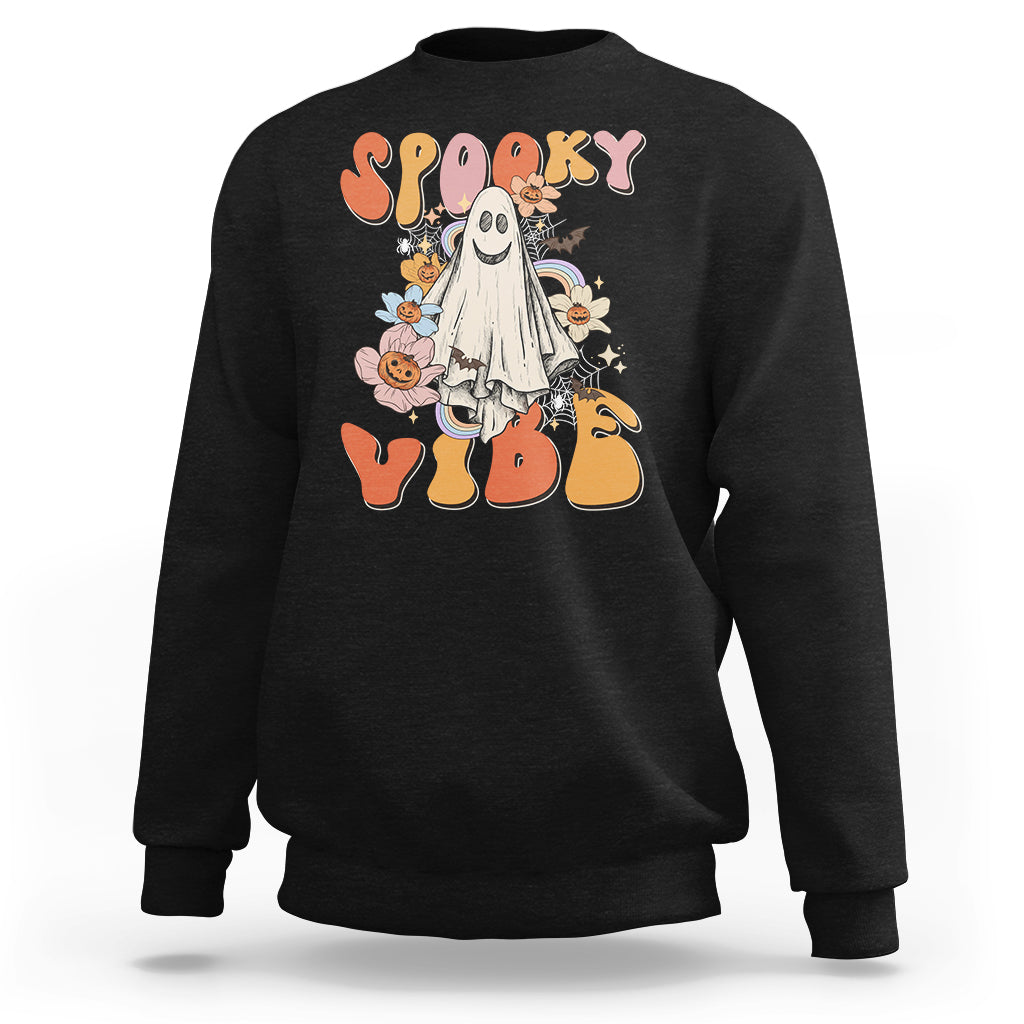Halloween Sweatshirt Spooky Vibe Retro Groovy Spooky Boo Ghost Halloween Costume T-Shirt for Halloween lovers, Spooky Season Shirt, Ghosts - Wonder Print Shop