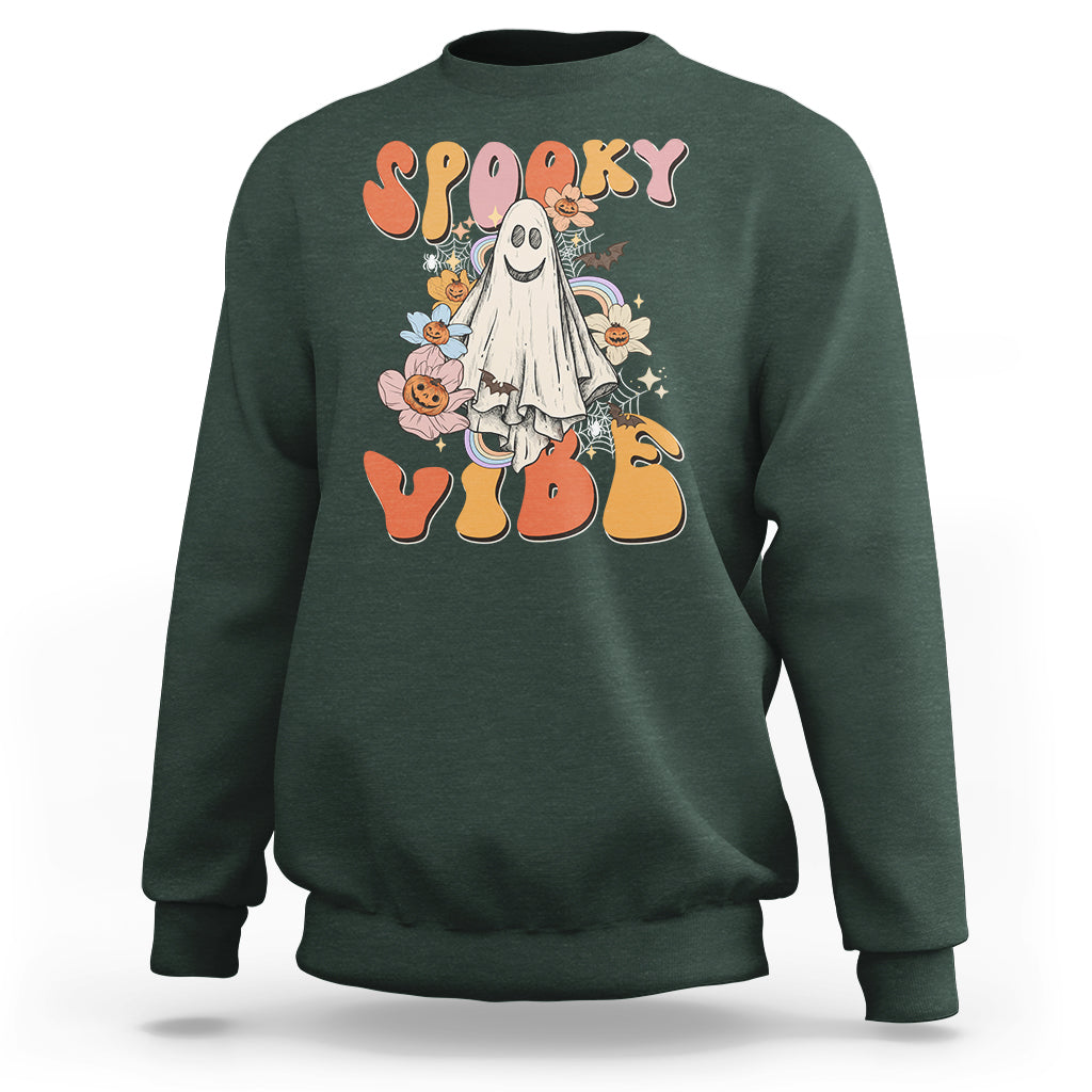 Halloween Sweatshirt Spooky Vibe Retro Groovy Spooky Boo Ghost Halloween Costume T-Shirt for Halloween lovers, Spooky Season Shirt, Ghosts - Wonder Print Shop