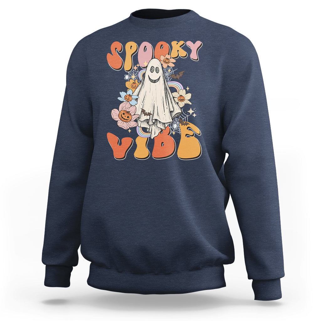Halloween Sweatshirt Spooky Vibe Retro Groovy Spooky Boo Ghost Halloween Costume T-Shirt for Halloween lovers, Spooky Season Shirt, Ghosts - Wonder Print Shop