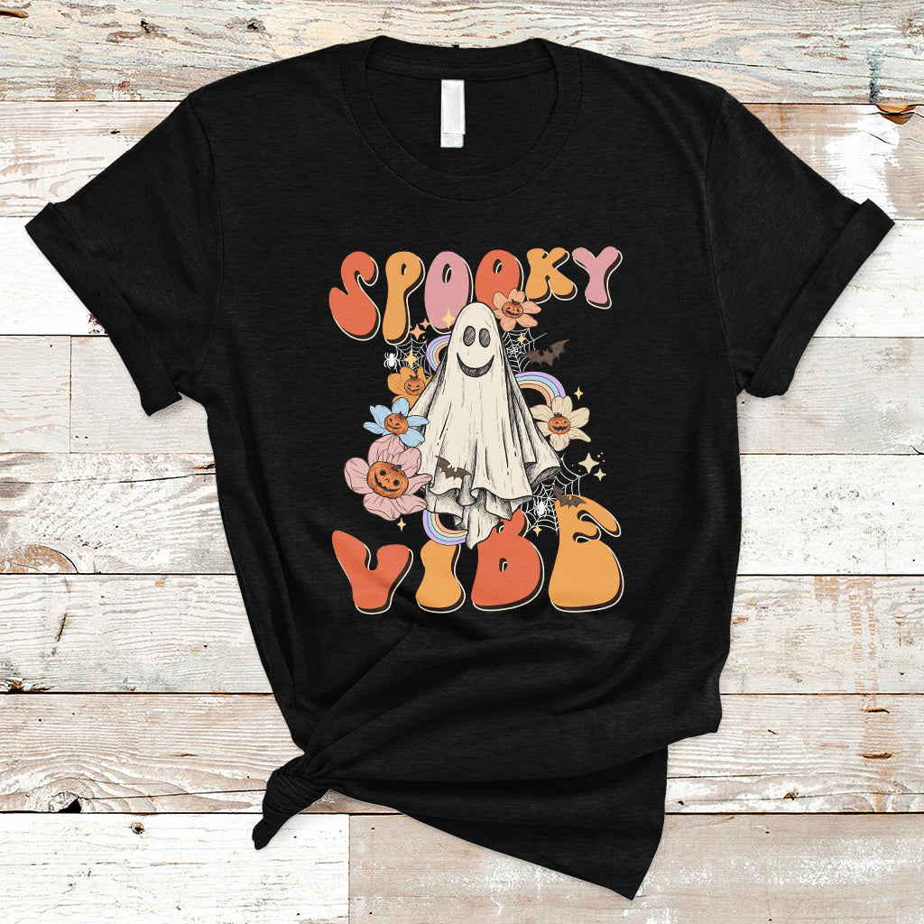 Halloween T Shirt Spooky Vibe Retro Groovy Spooky Boo Ghost Halloween Costume T-Shirt for Halloween lovers, Spooky Season Shirt, Ghosts - Wonder Print Shop