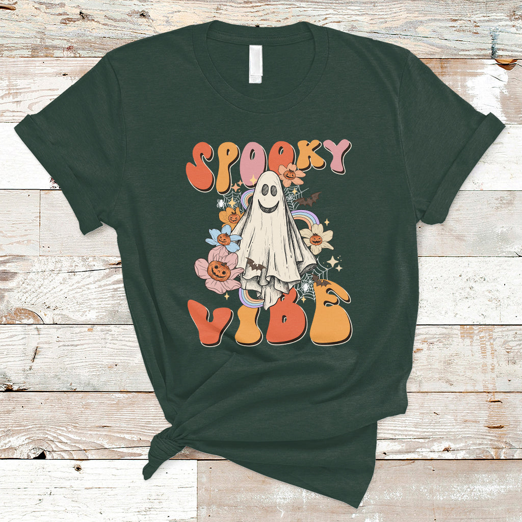 Halloween T Shirt Spooky Vibe Retro Groovy Spooky Boo Ghost Halloween Costume T-Shirt for Halloween lovers, Spooky Season Shirt, Ghosts - Wonder Print Shop