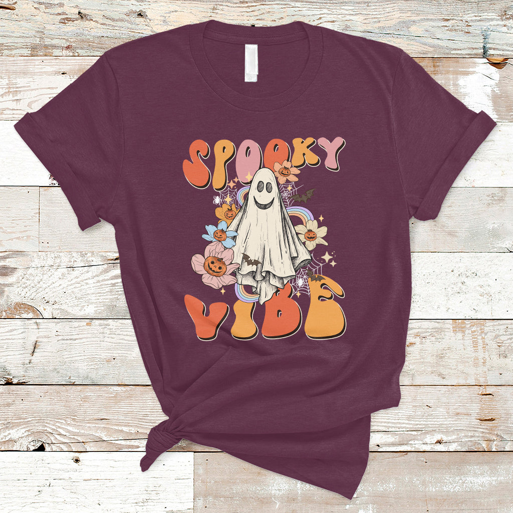 Halloween T Shirt Spooky Vibe Retro Groovy Spooky Boo Ghost Halloween Costume T-Shirt for Halloween lovers, Spooky Season Shirt, Ghosts - Wonder Print Shop