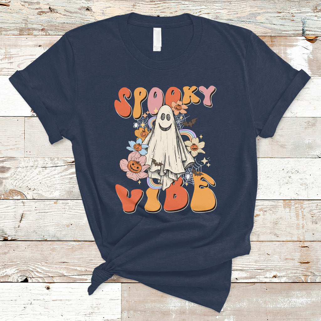 Halloween T Shirt Spooky Vibe Retro Groovy Spooky Boo Ghost Halloween Costume T-Shirt for Halloween lovers, Spooky Season Shirt, Ghosts - Wonder Print Shop