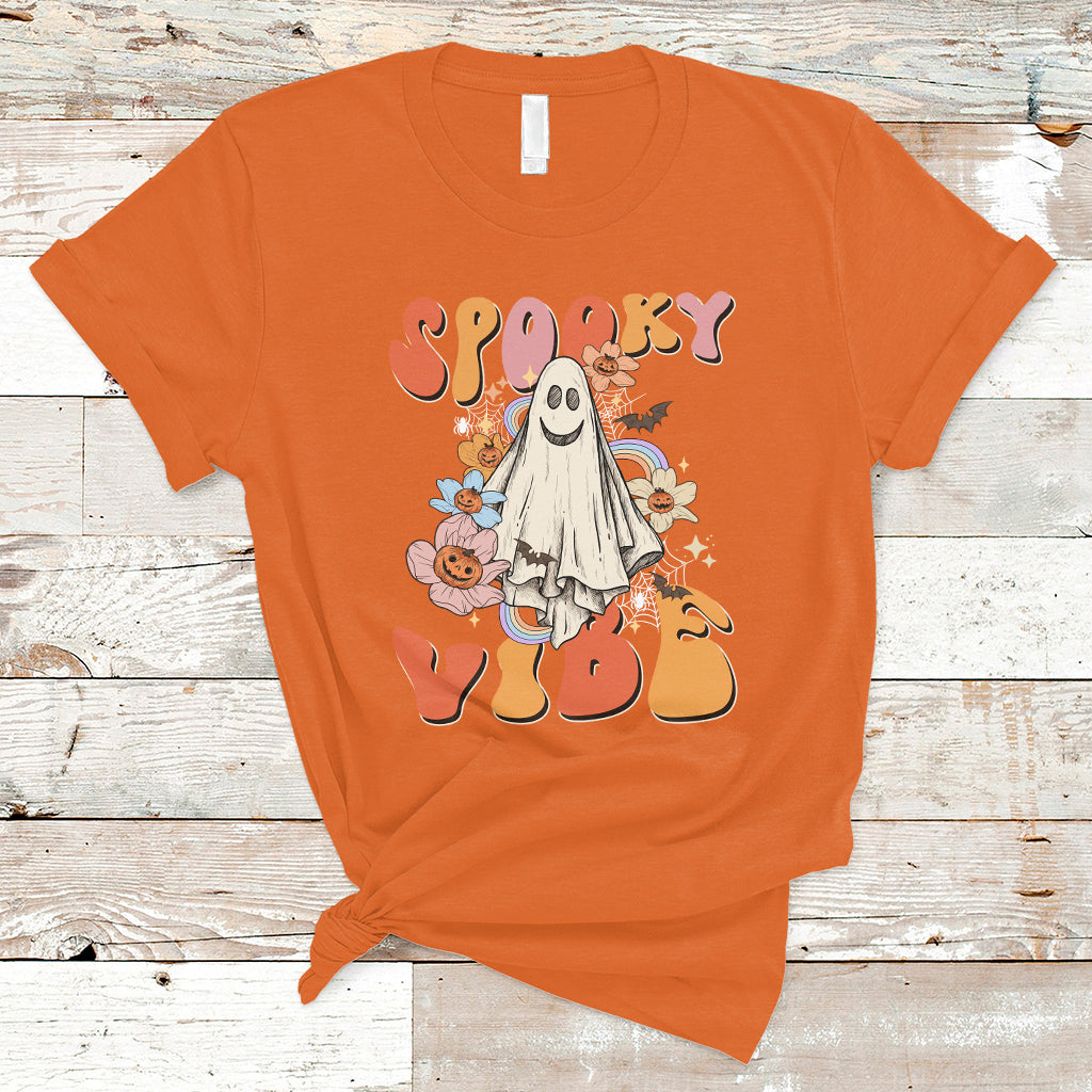 Halloween T Shirt Spooky Vibe Retro Groovy Spooky Boo Ghost Halloween Costume T-Shirt for Halloween lovers, Spooky Season Shirt, Ghosts - Wonder Print Shop