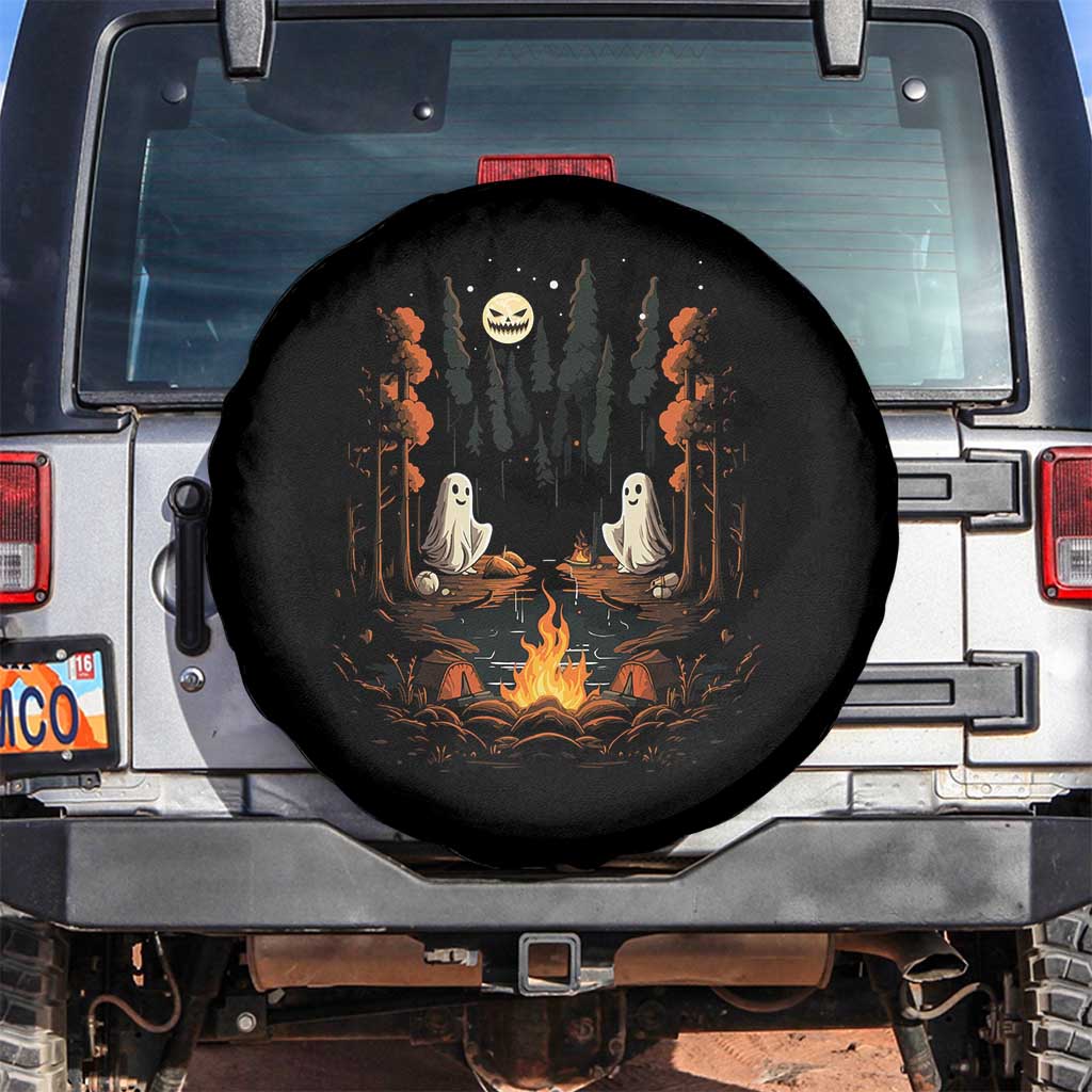 Cute Boo Spooky Ghost Camping Spare Tire Cover In The Forest Gothic Halloween