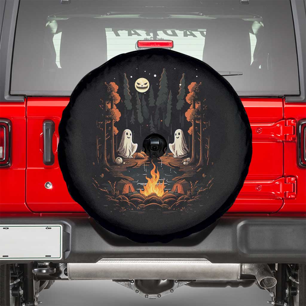 Cute Boo Spooky Ghost Camping Spare Tire Cover In The Forest Gothic Halloween