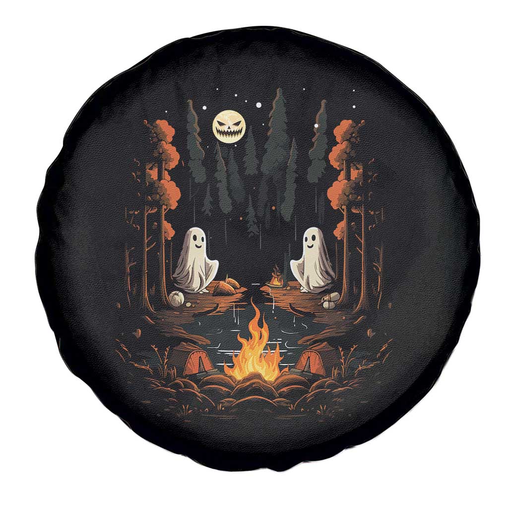 Cute Boo Spooky Ghost Camping Spare Tire Cover In The Forest Gothic Halloween