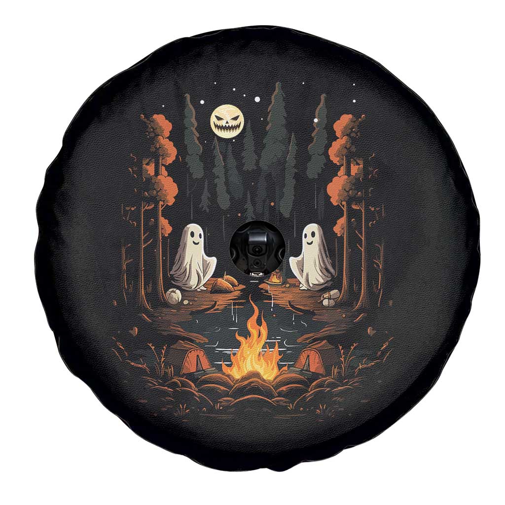 Cute Boo Spooky Ghost Camping Spare Tire Cover In The Forest Gothic Halloween