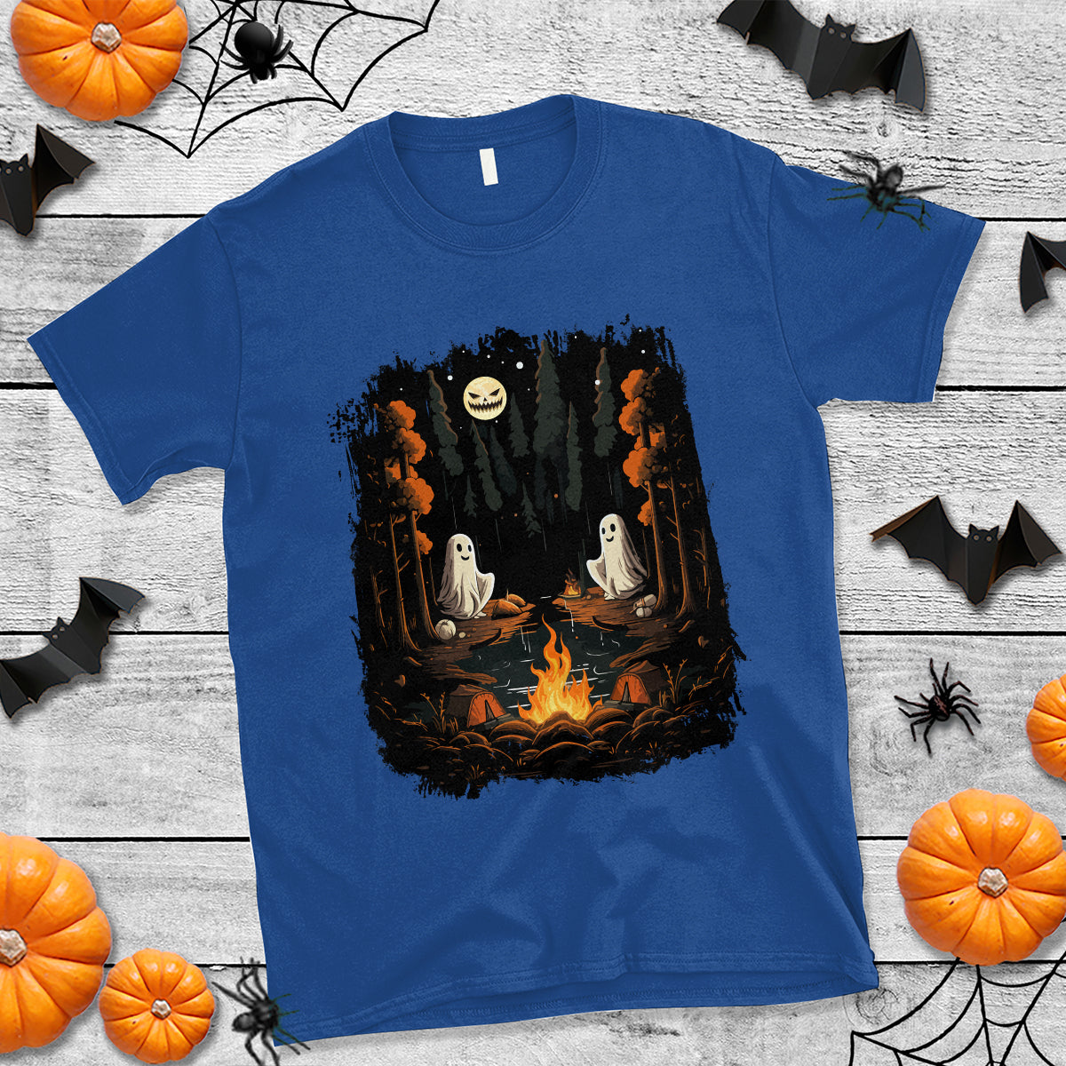Halloween T Shirt Cute Boo Spooky Ghost Camping In The Forest Gothic Halloween T-Shirt for Halloween lovers, Spooky Season Shirt, Ghosts - Wonder Print Shop