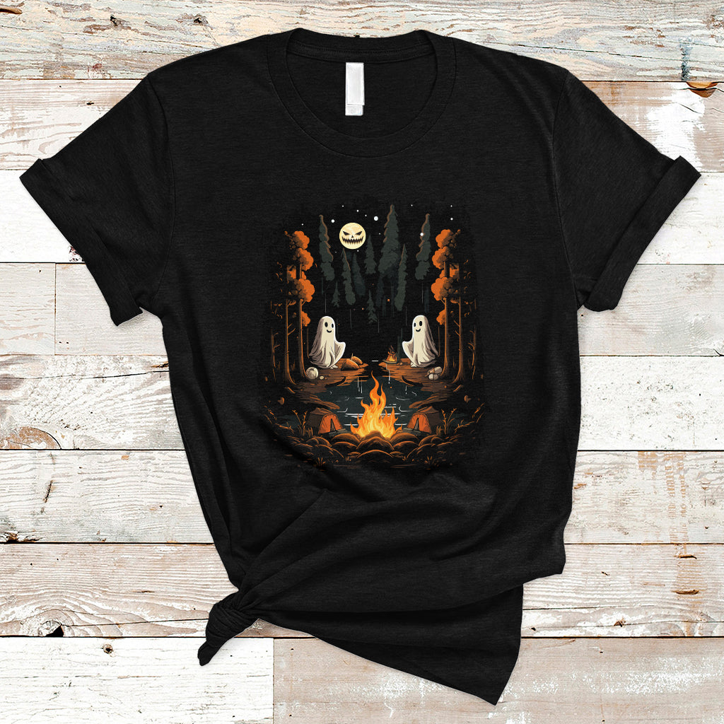 Halloween T Shirt Cute Boo Spooky Ghost Camping In The Forest Gothic Halloween T-Shirt for Halloween lovers, Spooky Season Shirt, Ghosts - Wonder Print Shop