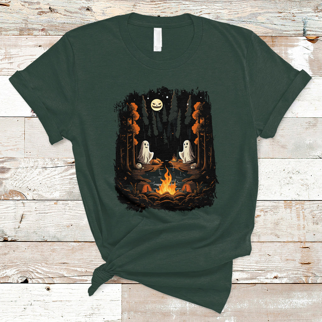 Halloween T Shirt Cute Boo Spooky Ghost Camping In The Forest Gothic Halloween T-Shirt for Halloween lovers, Spooky Season Shirt, Ghosts - Wonder Print Shop
