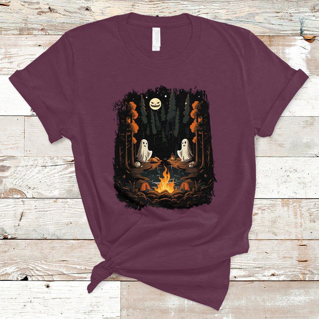 Halloween T Shirt Cute Boo Spooky Ghost Camping In The Forest Gothic Halloween T-Shirt for Halloween lovers, Spooky Season Shirt, Ghosts - Wonder Print Shop