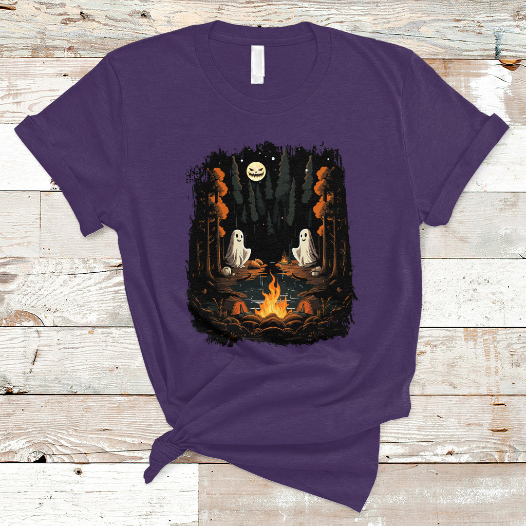Halloween T Shirt Cute Boo Spooky Ghost Camping In The Forest Gothic Halloween T-Shirt for Halloween lovers, Spooky Season Shirt, Ghosts - Wonder Print Shop