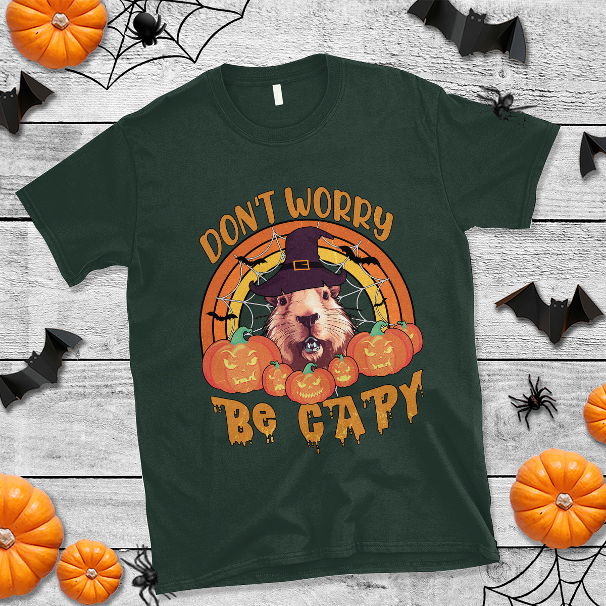 Halloween T Shirt Don't Worry Be Capy Funny Capybara In Halloween Costume T-Shirt for Halloween lovers, Capybara Meme, Spooky Season - Wonder Print Shop