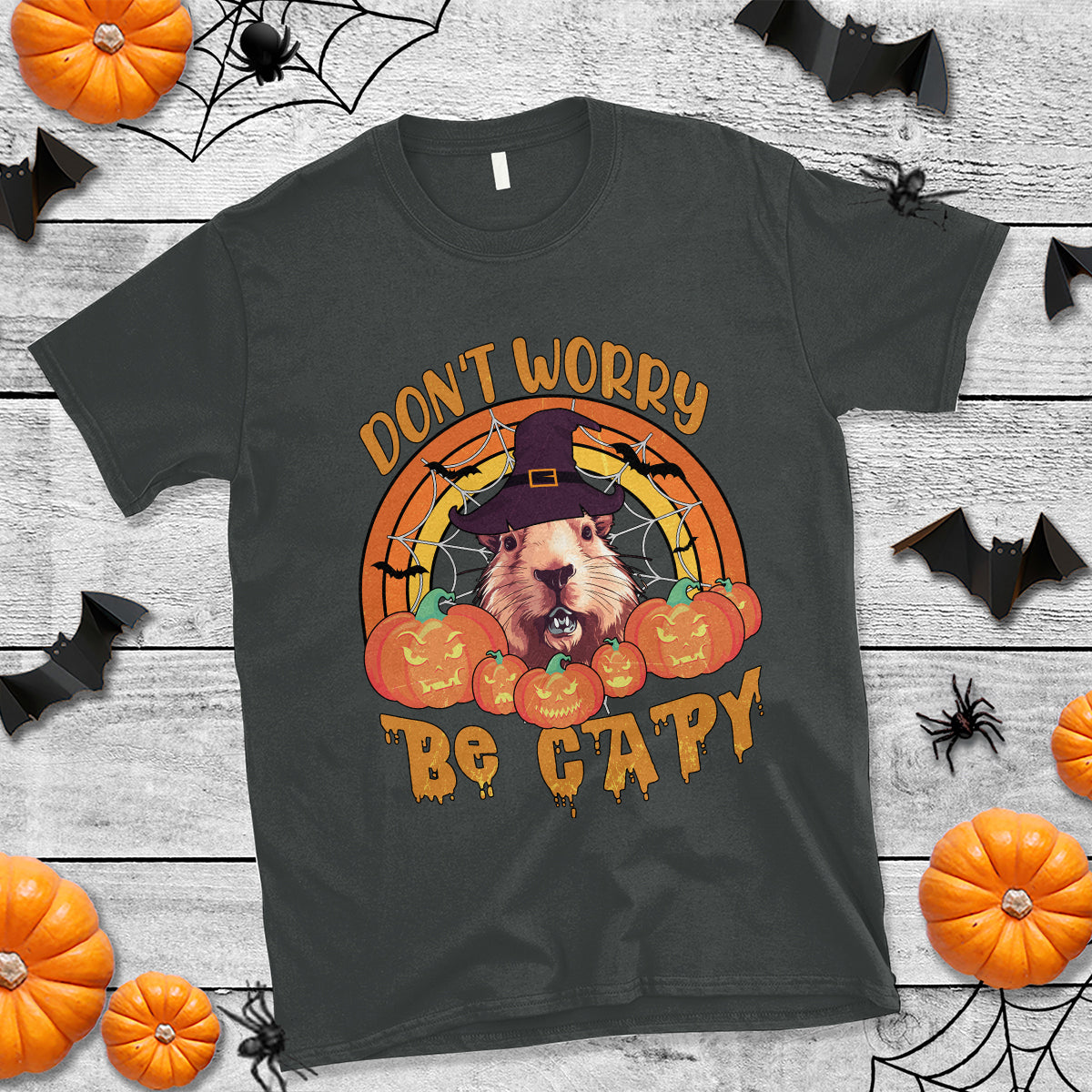 Halloween T Shirt Don't Worry Be Capy Funny Capybara In Halloween Costume T-Shirt for Halloween lovers, Capybara Meme, Spooky Season - Wonder Print Shop