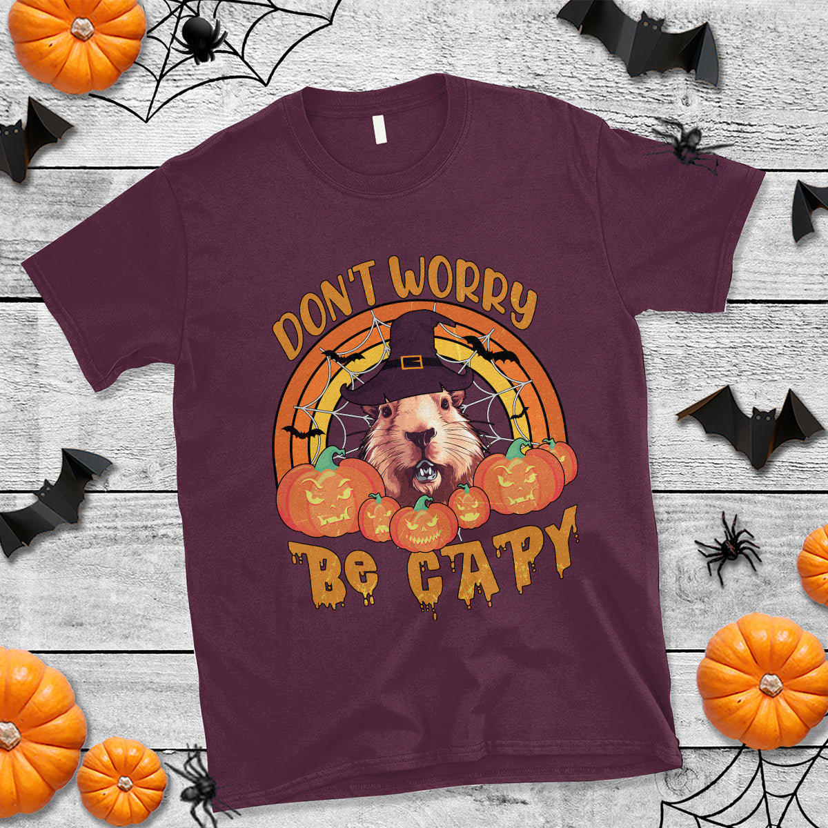 Halloween T Shirt Don't Worry Be Capy Funny Capybara In Halloween Costume T-Shirt for Halloween lovers, Capybara Meme, Spooky Season - Wonder Print Shop