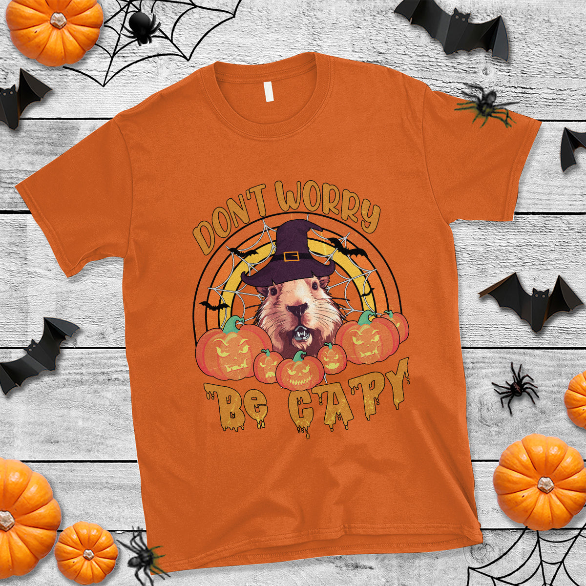 Halloween T Shirt Don't Worry Be Capy Funny Capybara In Halloween Costume T-Shirt for Halloween lovers, Capybara Meme, Spooky Season - Wonder Print Shop