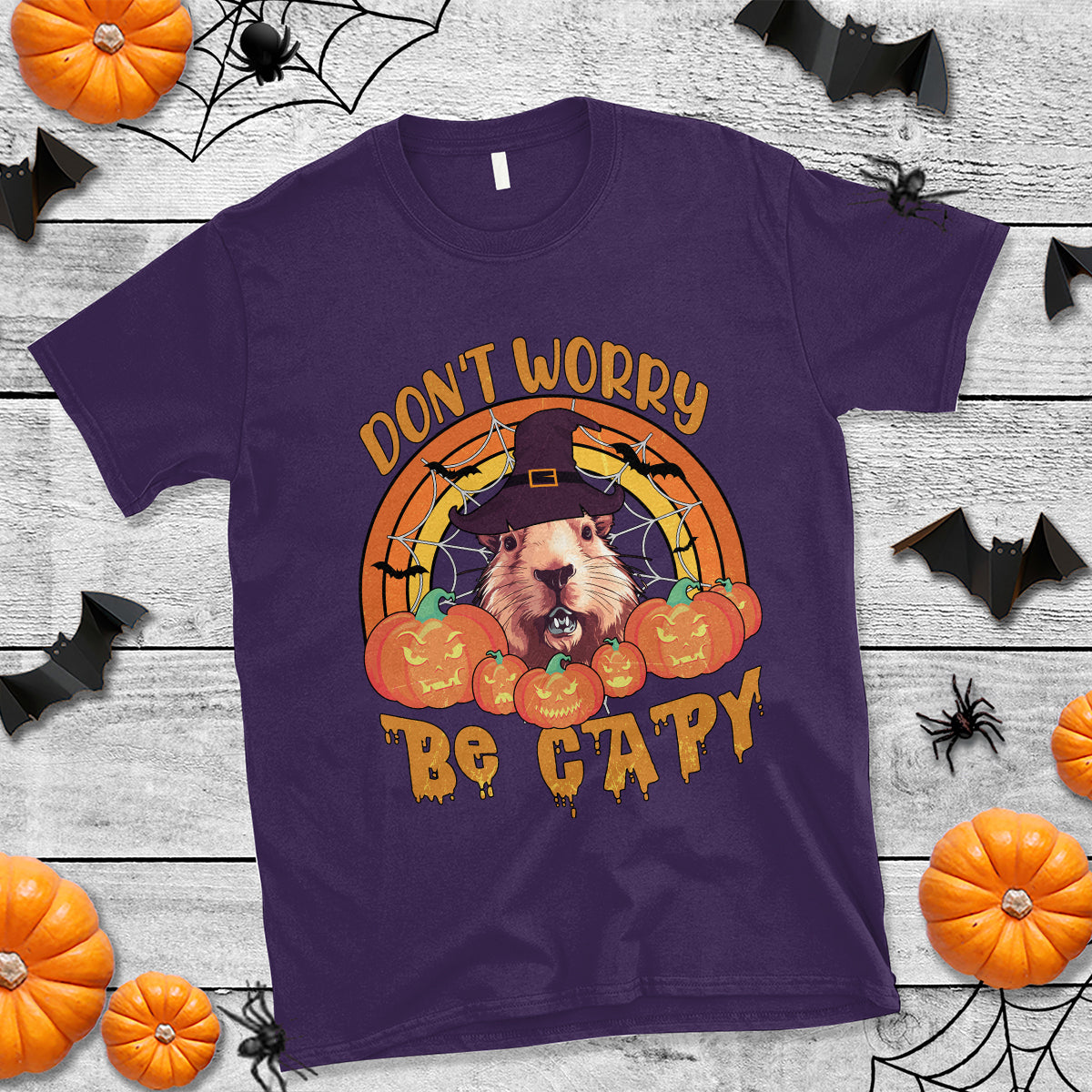 Halloween T Shirt Don't Worry Be Capy Funny Capybara In Halloween Costume T-Shirt for Halloween lovers, Capybara Meme, Spooky Season - Wonder Print Shop