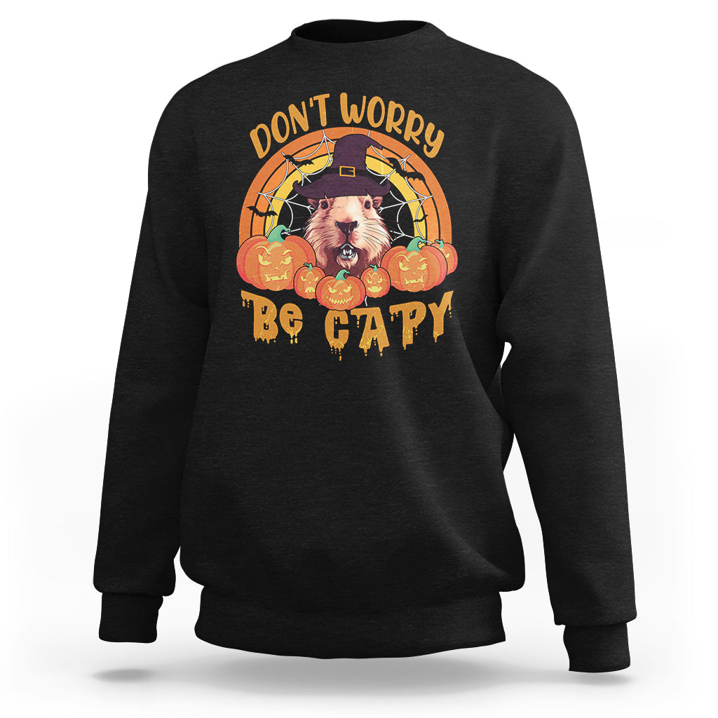 Halloween Sweatshirt Don't Worry Be Capy Funny Capybara In Halloween Costume T-Shirt for Halloween lovers, Capybara Meme, Spooky Season - Wonder Print Shop